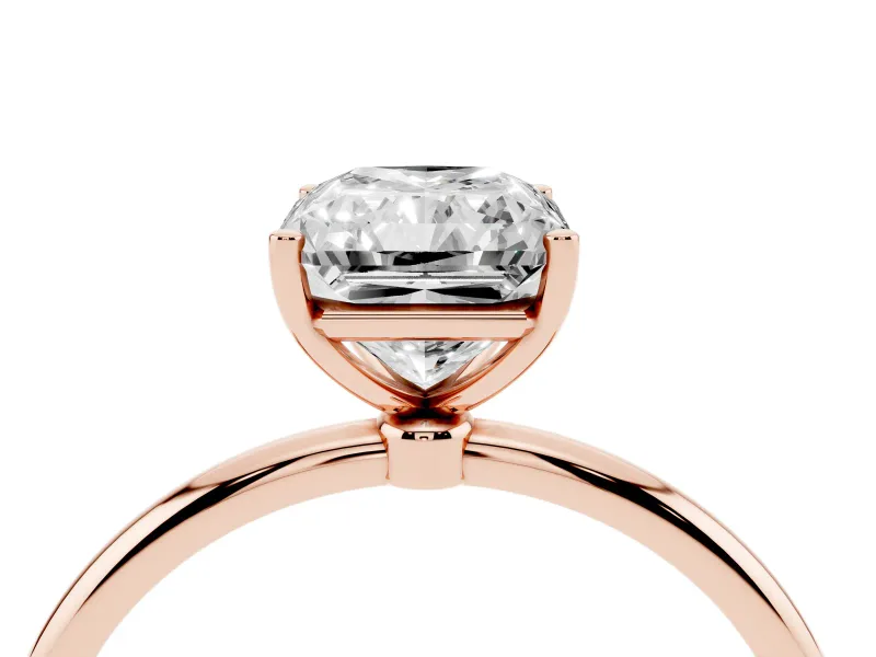 Radiant Cut Thin Solitaire Engagement Ring Setting | Straight Plain Band | Rose Gold