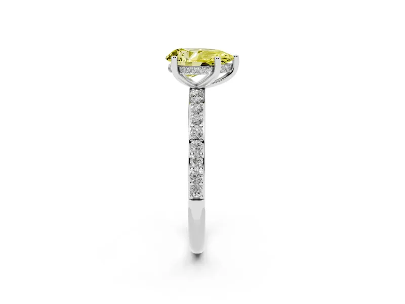 Fancy Yellow Pear Cut Diamond Pavé Band Ring Set in Silver with Prong-Set Center Stone