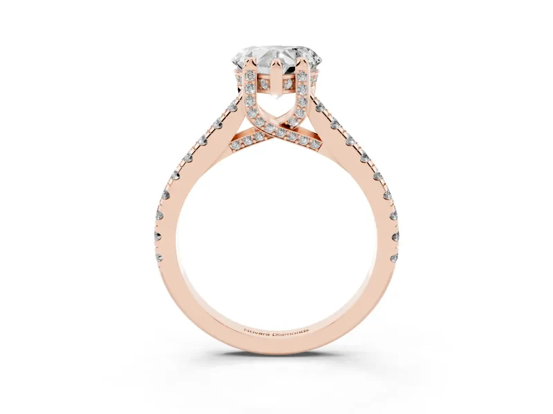 Heart-Shaped Hidden Halo Pave Engagement Ring Setting | Claw Prongs | Rose Gold