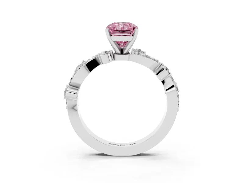 Radiant Cut Twisted Pavé Solitaire Engagement Ring Setting for a Fancy Pink Lab-Grown Diamond | Bar Stations | Platinum