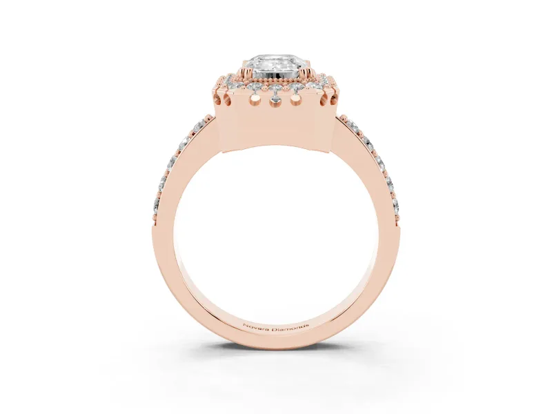 Emerald Cut Vintage Milgrain Halo Engagement Ring Setting | Pierced Gallery | Rose Gold
