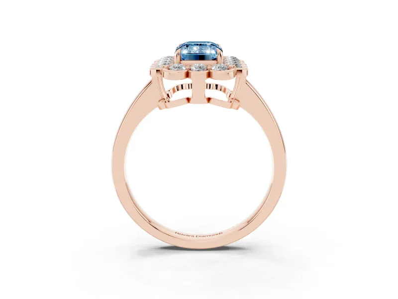 Emerald Cut Scalloped Cluster Halo Engagement Ring Setting for a Fancy Blue Lab-Grown Diamond | Plain Band | Rose Gold