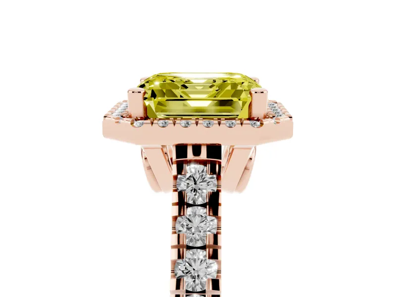 Asscher Cut Accented Halo Engagement Ring Setting for a Fancy Yellow Lab-Grown Diamond | Rose Gold