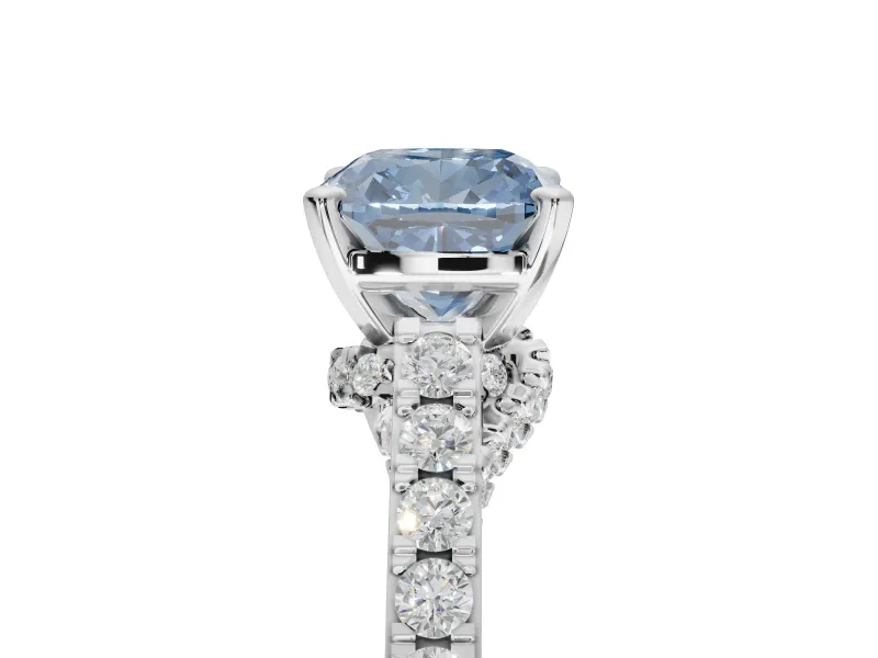 Cushion Cut Pavé Solitaire Engagement Ring Setting for a Fancy Blue Lab-Grown Diamond | Crossover Gallery | Platinum