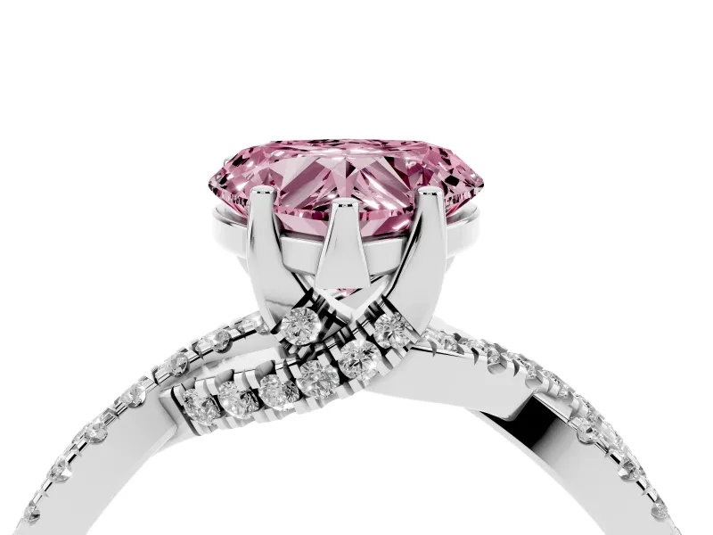 Heart-Shaped Twisted Pave Engagement Ring Setting for a Fancy Pink Lab-Grown Diamond | Split Shank | Sterling Silver