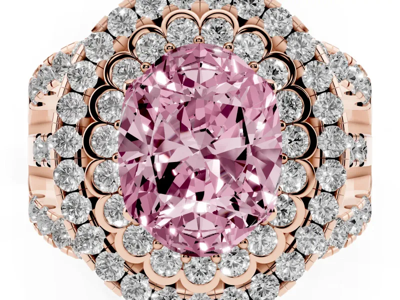 Oval Double Halo Split Shank Engagement Ring Setting for a Fancy Pink Lab-Grown Diamond | Pave Strands | Rose Gold
