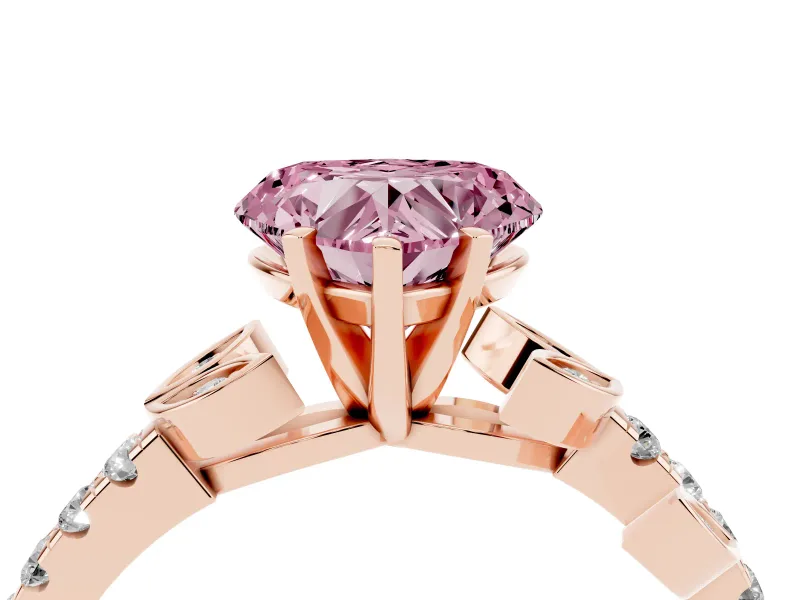Heart-Shaped Leaf Pavé Engagement Ring Setting for a Fancy Pink Lab-Grown Diamond | Rose Gold