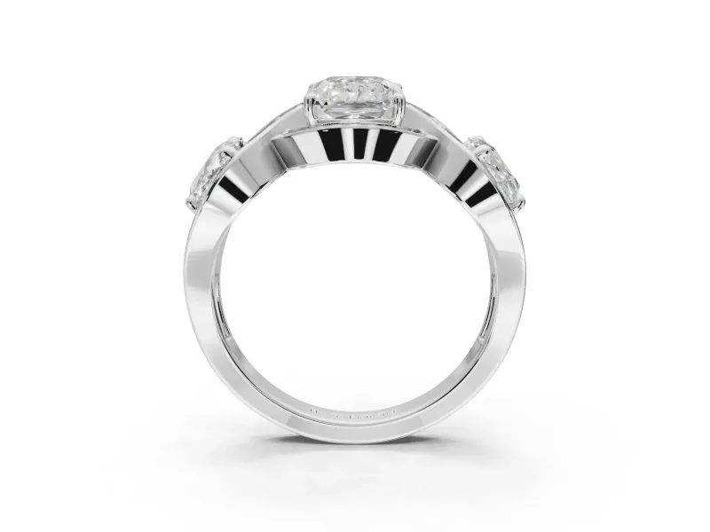 Radiant Cut Three Stone Halo Engagement Ring Setting | Pavé Wave Band | Platinum