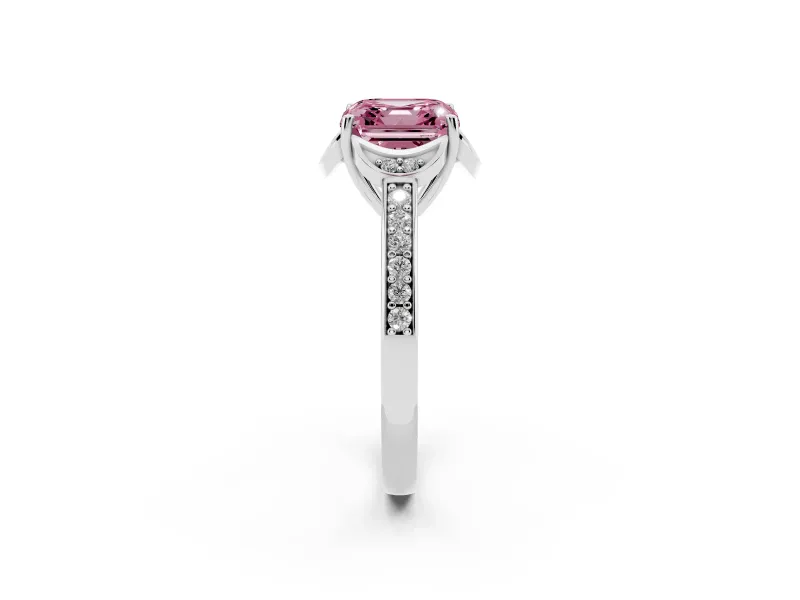 Asscher Cut Floral Pavé Engagement Ring Setting for a Fancy Pink Lab-Grown Diamond | Platinum
