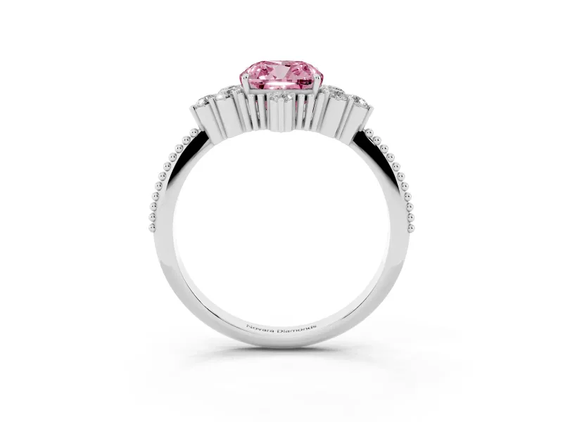 Cushion Cut Cluster Engagement Ring Setting for a Fancy Pink Lab-Grown Diamond | Sterling Silver