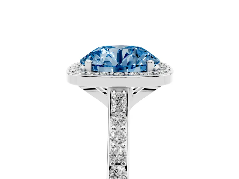 Round Halo Engagement Ring Setting for a Fancy Blue Lab-Grown Diamond | White Gold - Design NV-24729