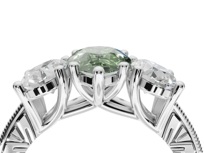 Pear-Shaped Vintage Three Stone Engagement Ring Setting for a Fancy Green Lab-Grown Diamond | Graduated Pavé | Platinum