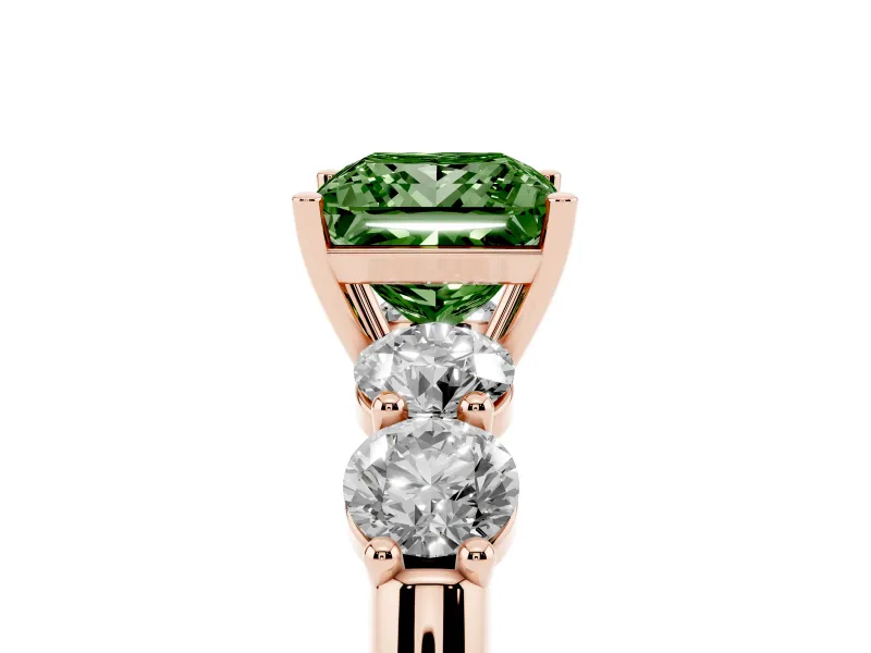 Princess Cut Five Stone Engagement Ring Setting for a Fancy Green Lab-Grown Diamond | Prong Set Side Stones | Rose Gold