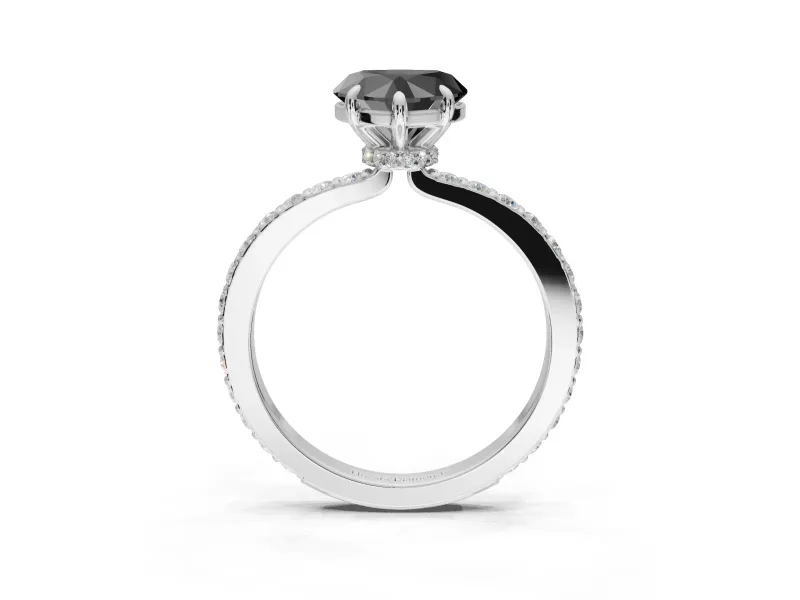 Heart-Shaped Hidden Halo Engagement Ring Setting for a Black Center | Pavé Band | Sterling Silver