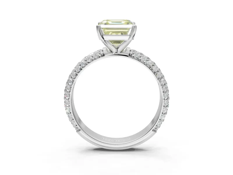 Asscher Cut Domed Pavé Engagement Ring Setting for a Fancy Yellow Lab-Grown Diamond | Sterling Silver