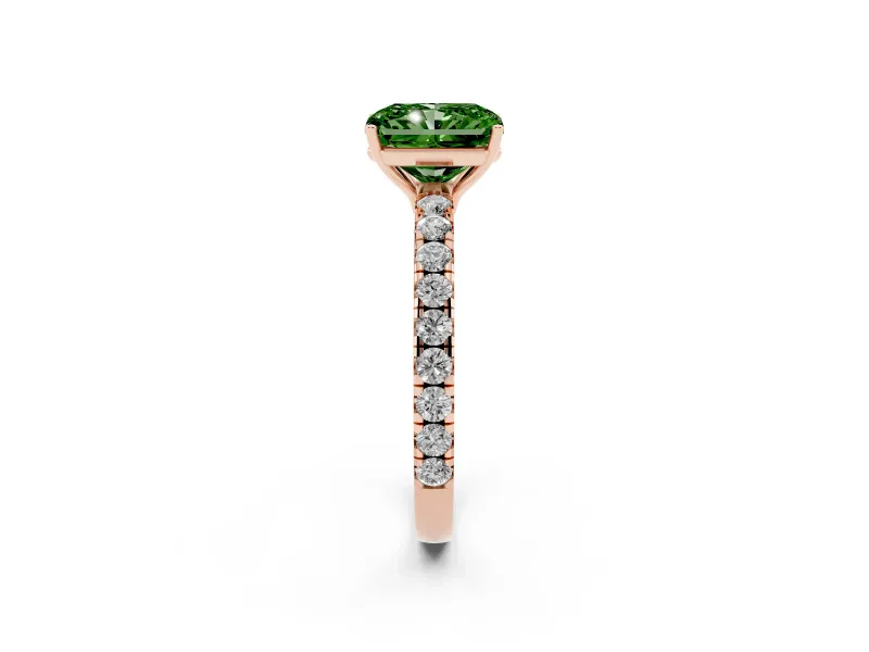 Radiant Cut Pave Solitaire Engagement Ring Setting for a Fancy Green Lab-Grown Diamond | Shared Prong Band | Rose Gold