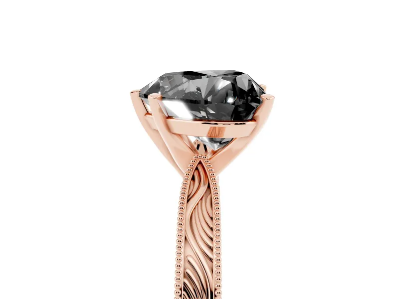 Heart-Shaped Engraved Solitaire Engagement Ring Setting for a Black Center | Rose Gold