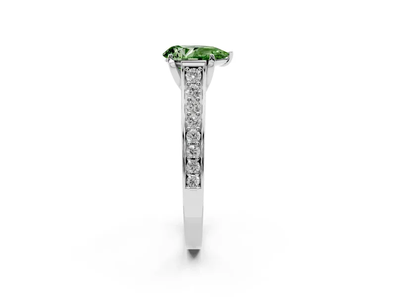 Pear-Shaped Graduated Pavé Engagement Ring Setting for a Fancy Green Lab-Grown Diamond | Platinum