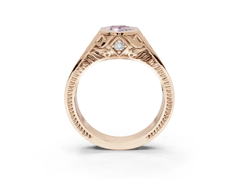 Marquise Vintage Bezel Engagement Ring Setting for a Fancy Pink Lab-Grown Diamond | Engraved Band | Rose Gold