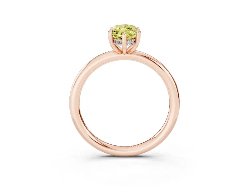Fancy Yellow Marquise Cut Diamond Solitaire Ring Set in Rose gold with Thin Band and Prong Setting