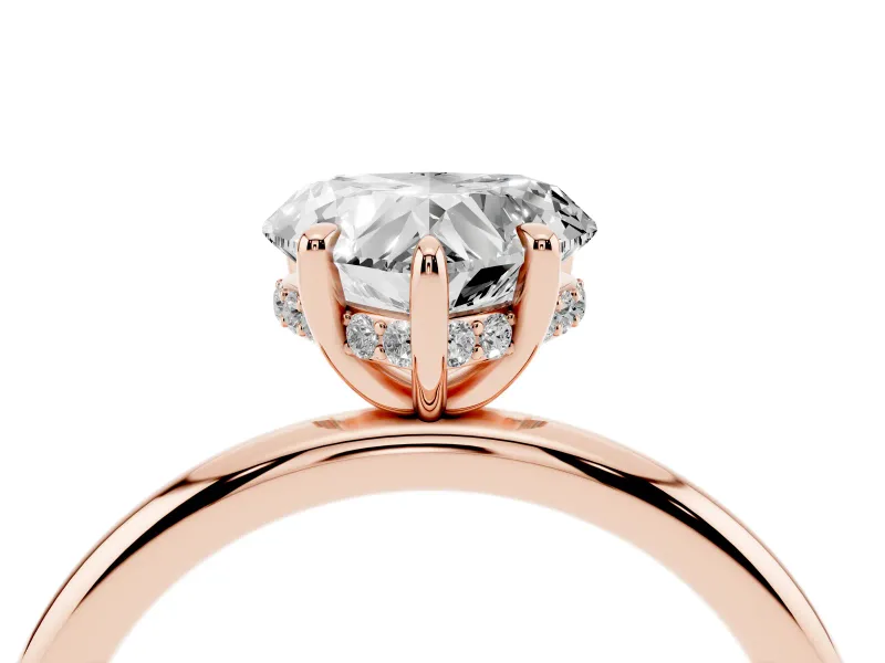 Heart-Shaped Hidden Halo Engagement Ring Setting | Thin Plain Band | Rose Gold