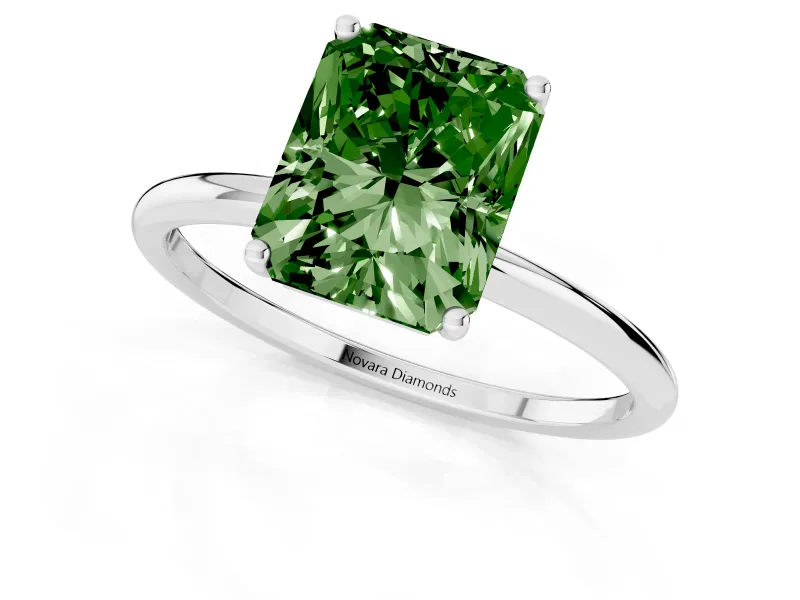 Radiant Cut Thin Solitaire Engagement Ring Setting for a Fancy Green Lab-Grown Diamond | Straight Plain Band | Platinum