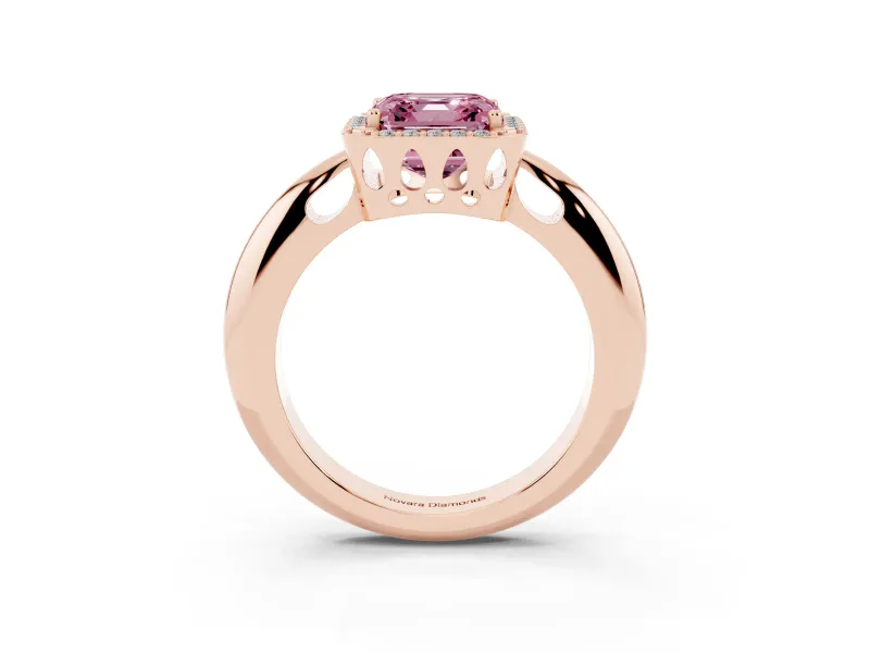 Asscher Cut Halo Engagement Ring Setting for a Fancy Pink Lab-Grown Diamond | Plain Band | Rose Gold