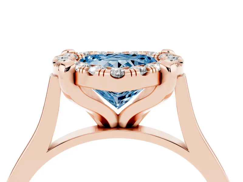 Heart-Shaped Claw Corner Halo Engagement Ring Setting for a Fancy Blue Lab-Grown Diamond | Slim Plain Band | Rose Gold