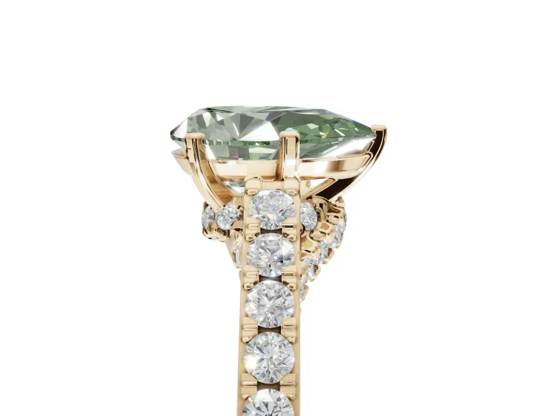 Pear-Shaped Pavé Solitaire Engagement Ring Setting for a Fancy Green Lab-Grown Diamond | Crossover Gallery | Yellow Gold
