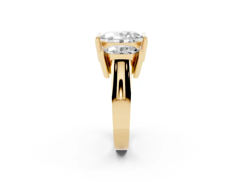 Oval Channel-Set Three Stone Engagement Ring Setting | Wide Flat Band | Yellow Gold