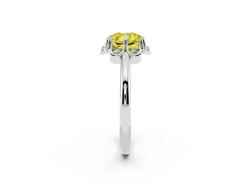 Cushion Cut Petal Halo Engagement Ring Setting for a Fancy Yellow Lab-Grown Diamond | Sterling Silver