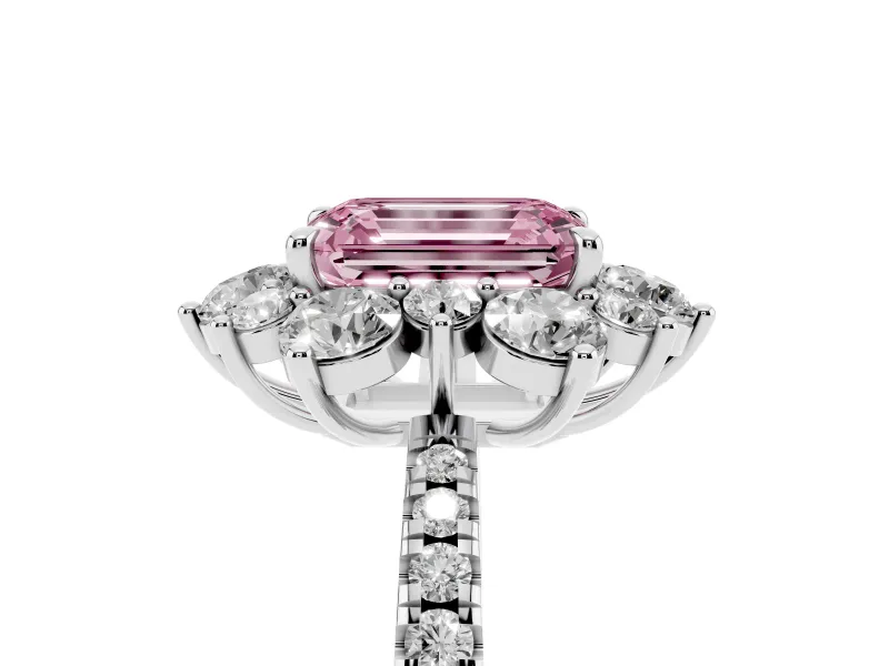 Emerald Cut Star Floral Halo Engagement Ring Setting for a Fancy Pink Lab-Grown Diamond | White Gold