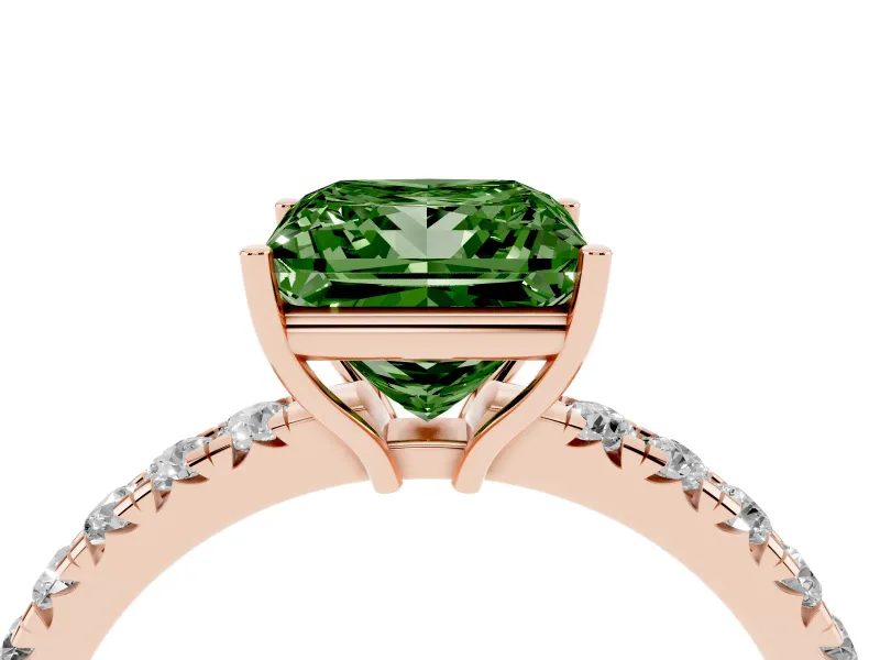 Princess Cut Pave Engagement Ring Setting for a Fancy Green Lab-Grown Diamond | Shared Prong Band | Rose Gold