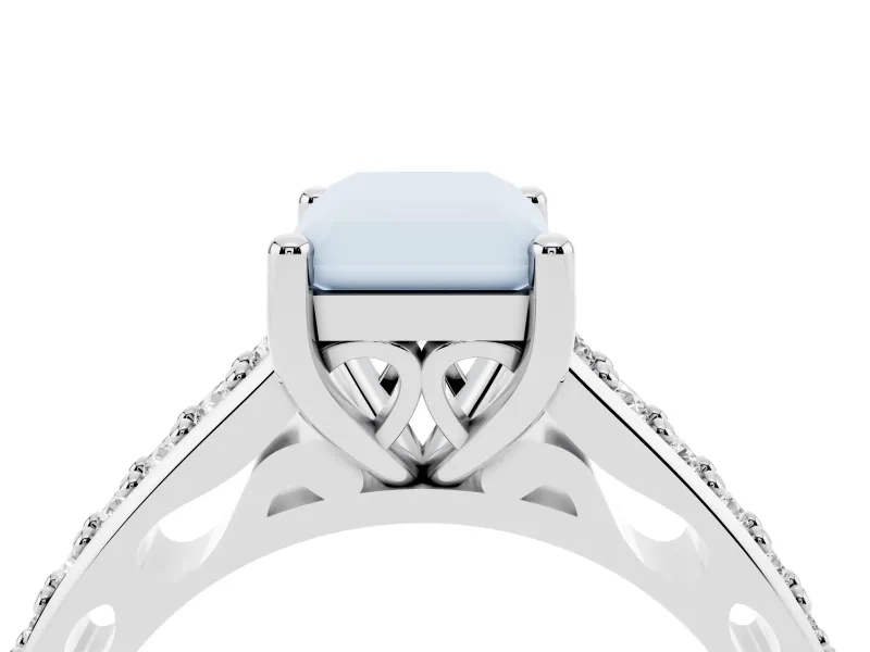 Radiant Cut Graduated Pave Cathedral Engagement Ring Setting | Scroll Cut-Outs | Sterling Silver