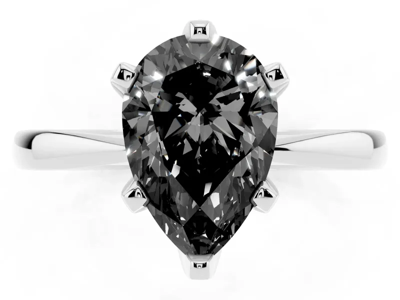 Pear-Shaped Tapered Solitaire Engagement Ring Setting for a Black Center | White Gold