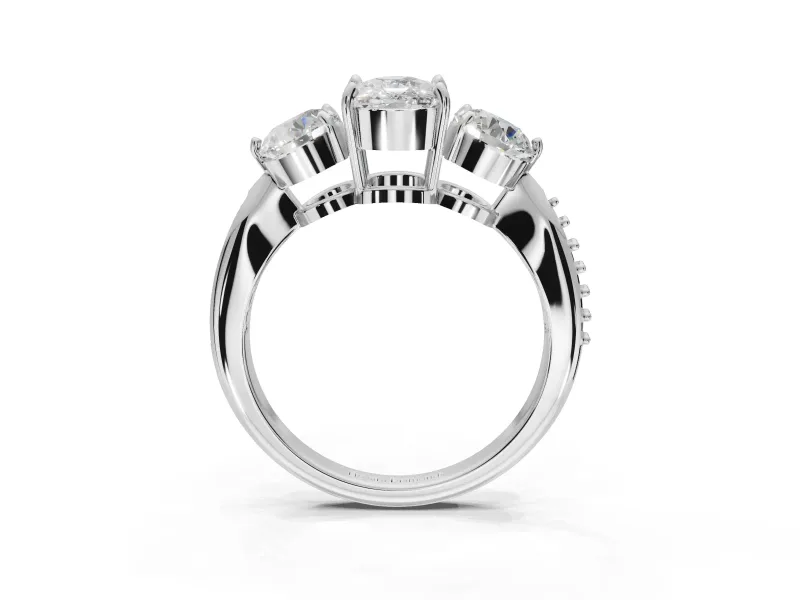 Cushion Cut Three Stone Engagement Ring Setting | Tapered Pave Band | Platinum