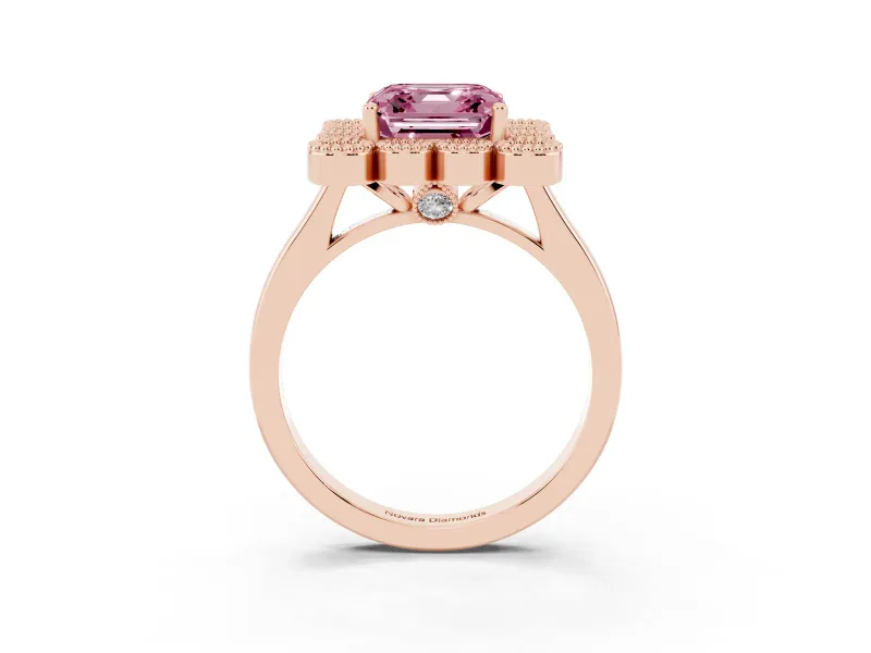 Asscher Cut Milgrain Cluster Halo Engagement Ring Setting for a Fancy Pink Lab-Grown Diamond | Plain Band | Rose Gold