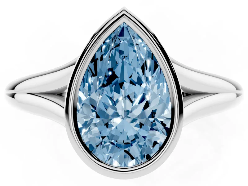 Pear-Shaped Bezel Engagement Ring Setting for a Fancy Blue Lab-Grown Diamond | White Gold