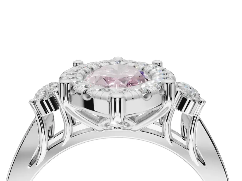 Marquise Halo Engagement Ring Setting for a Fancy Pink Lab-Grown Diamond | Side Clusters | Platinum