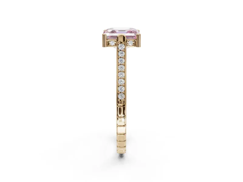 Asscher Cut Vintage Cathedral Engagement Ring Setting for a Fancy Pink Lab-Grown Diamond | Carved Band | Yellow Gold