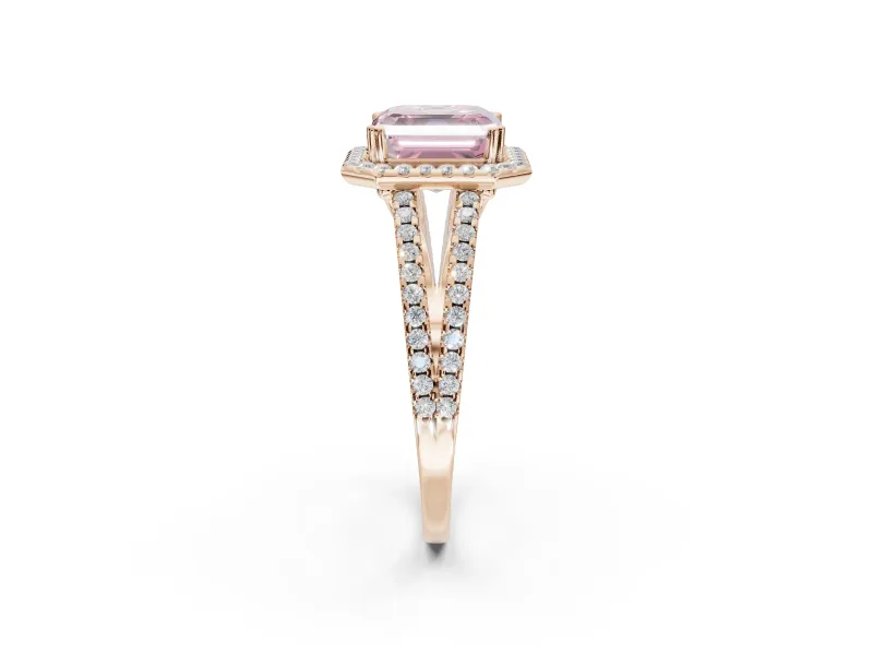 Asscher Cut Halo Split Shank Engagement Ring Setting for a Fancy Pink Lab-Grown Diamond | Pavé Shoulders | Rose Gold