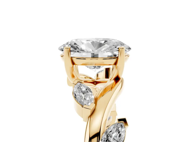 Oval Cut Diamond Solitaire Ring Set in Yellow gold with Twisted Marquise Accent Band