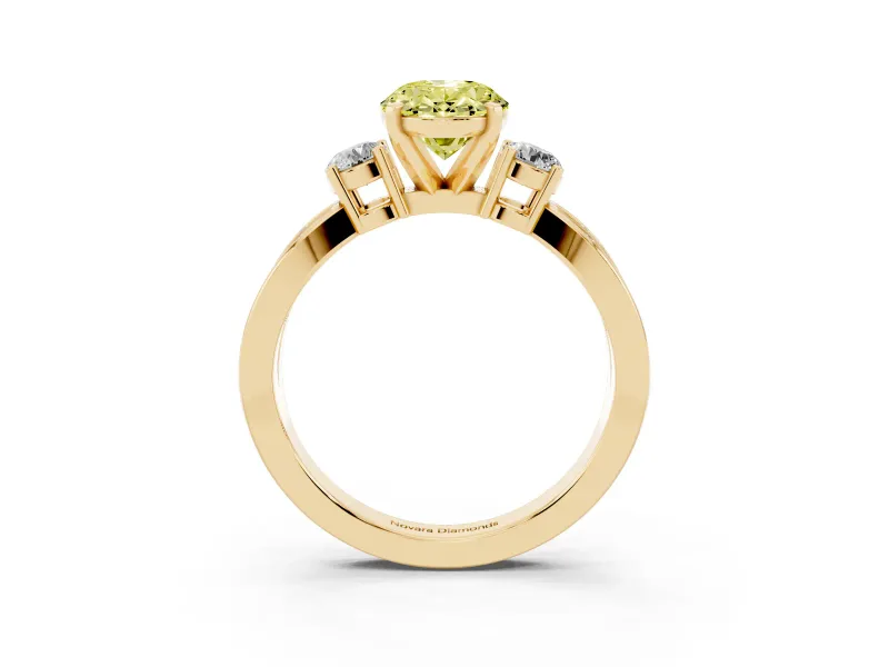 Oval Three-Stone Twist Engagement Ring Setting for a Fancy Yellow Lab-Grown Diamond | Yellow Gold