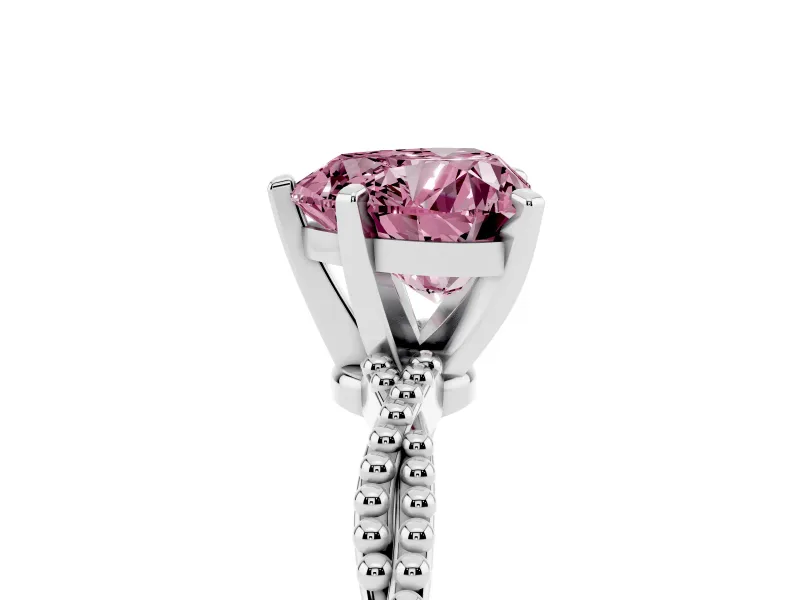Fancy Pink Heart Cut Diamond Solitaire Ring Set in Platinum with Twisted Band and Bead Prong Setting