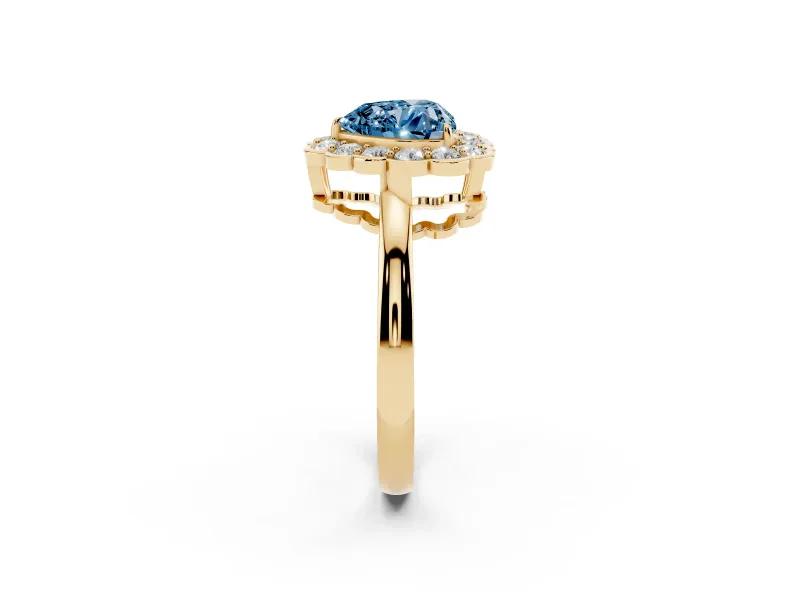 Heart-Shaped Halo Engagement Ring Setting for a Fancy Blue Lab-Grown Diamond | Yellow Gold - Design NV-24719
