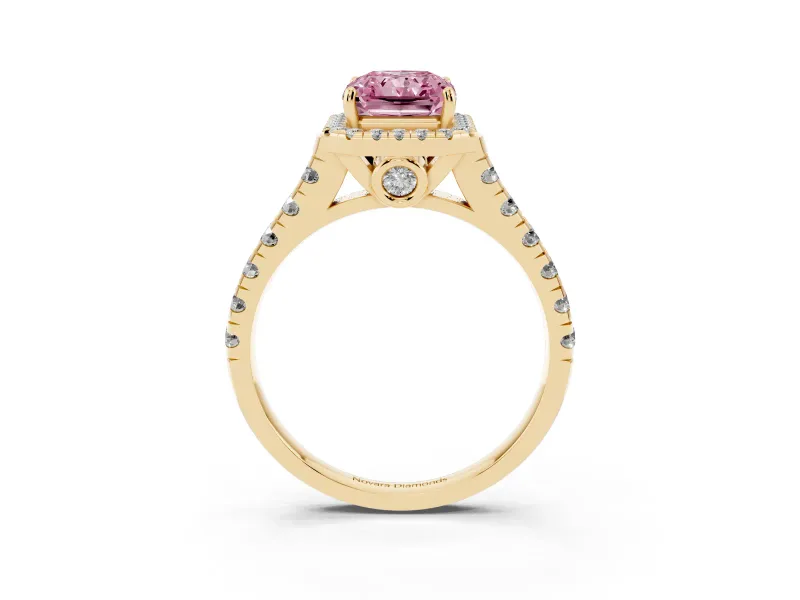 Radiant Cut Accented Halo Engagement Ring Setting for a Fancy Pink Lab-Grown Diamond | Yellow Gold