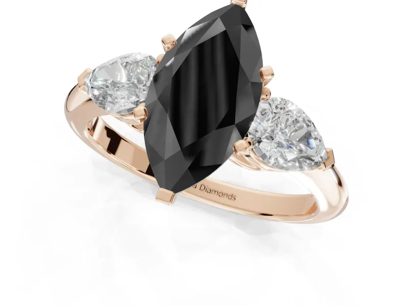 Marquise Three-Stone Engagement Ring Setting for a Black Center | Pear Side Stones | Rose Gold
