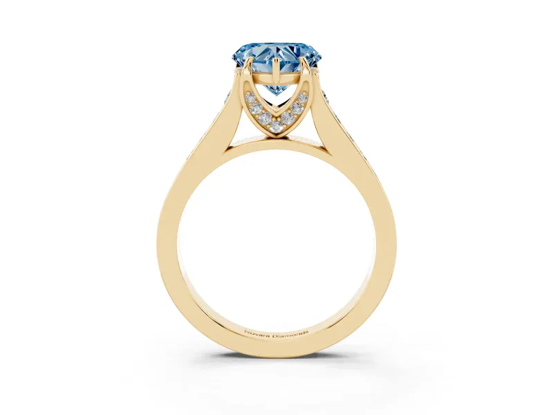 Heart-Shaped Graduated Pavé Engagement Ring Setting for a Fancy Blue Lab-Grown Diamond | Yellow Gold