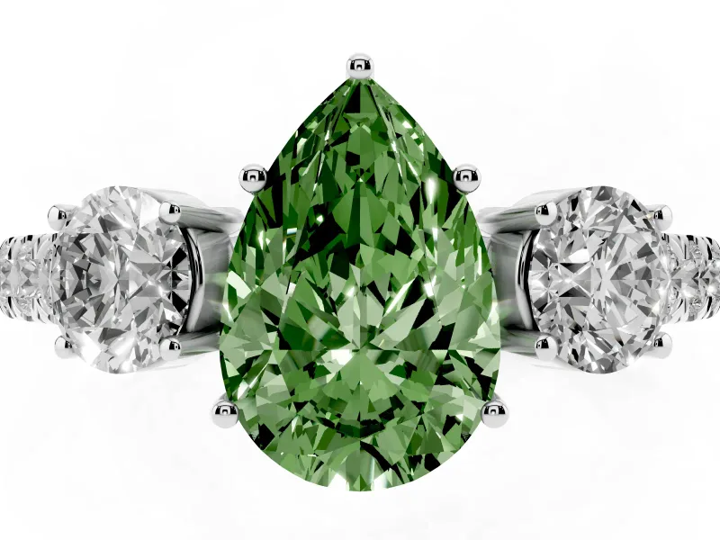 Pear-Shaped Engagement Ring Setting for a Fancy Green Lab-Grown Diamond | Three Stone | Sterling Silver
