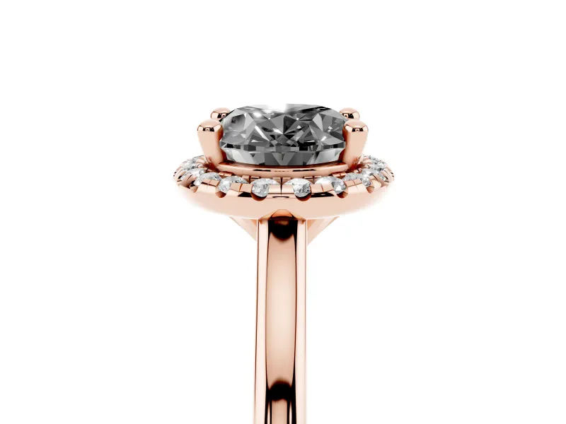 Oval Halo Engagement Ring Setting for a Black Center | Plain Polished Band | Rose Gold